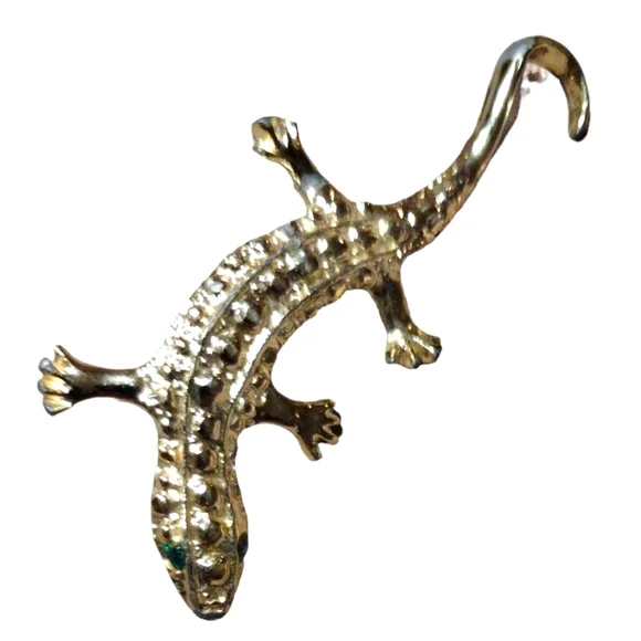 BOGO: Vintage Silver Lizard Pendant with Emerald Green Eyes - Picture 2 of 5